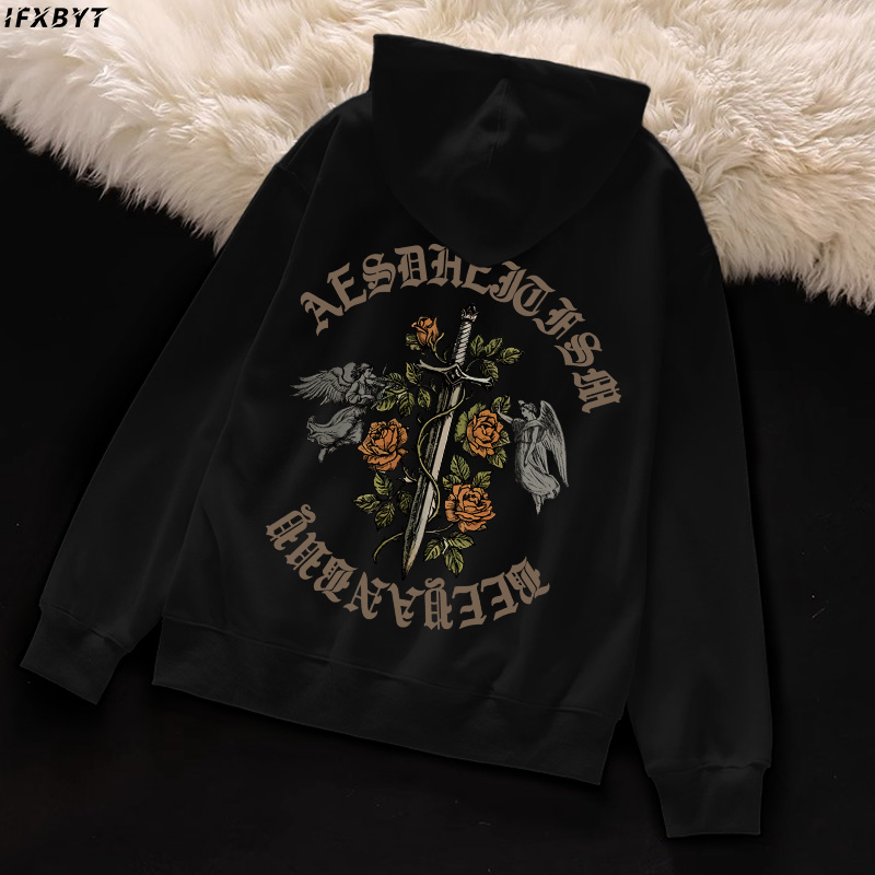 Áo Hoodie Cotton IFXBYT form rộng vintage thời trang in hình unisex 100% cotton-N0271