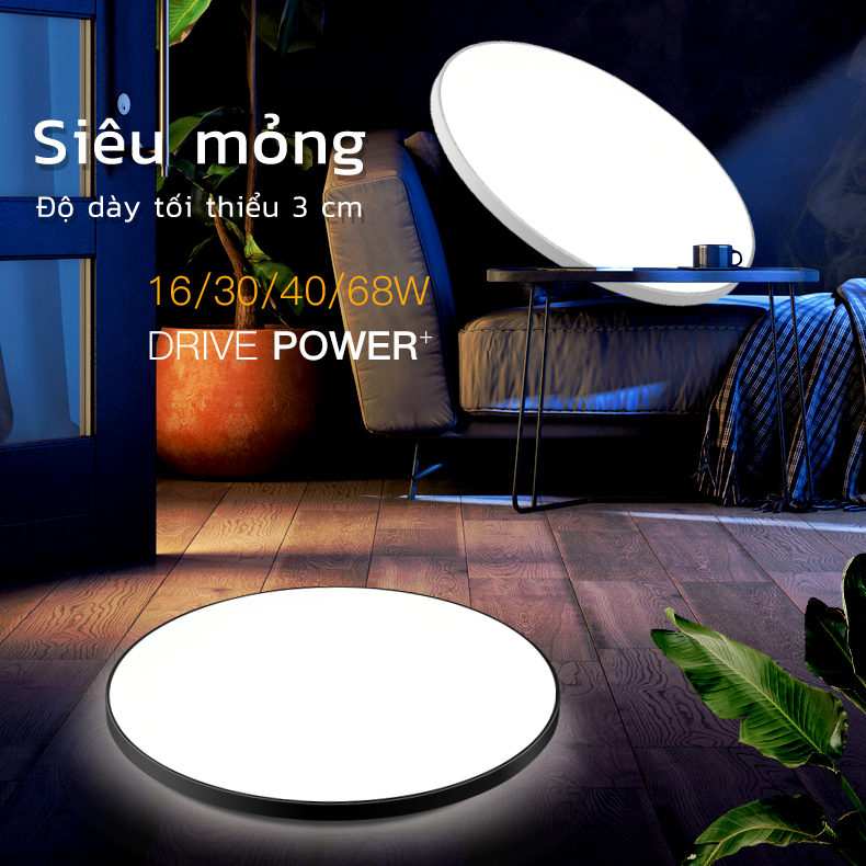 Đèn led Chống nước  âm Trần Siêu Mỏng Hình Tròn Đèn Ốp Trần 16 / 30 / 40W（Đèn 3 màu） Phòng Khách / Phòng Ngủ / Phòng tắ