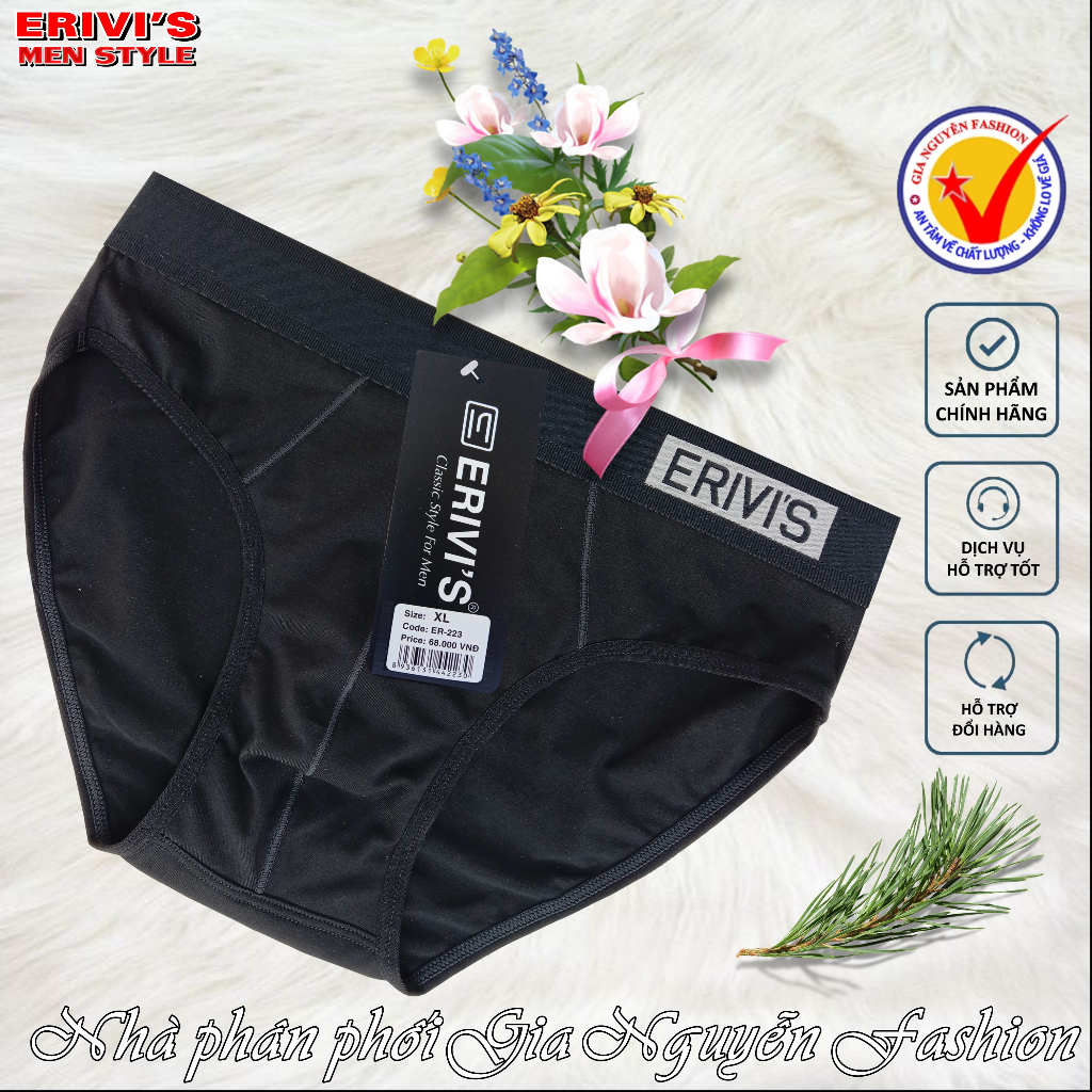 1 chiếc quần lót nam cao cấp Erivis, Chất liệu Cotton Bambo co giãn đa chiều, Hàng Việt nam chất lượng cao
