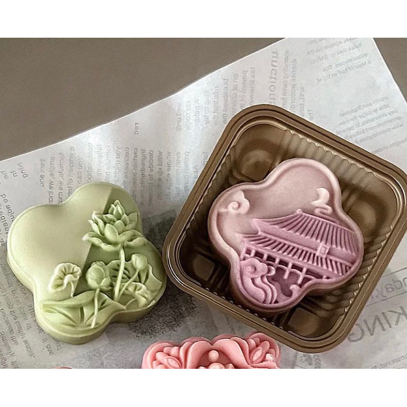 Khuôn trung thu lò xo 2 mặt Hoa Chùa 50g