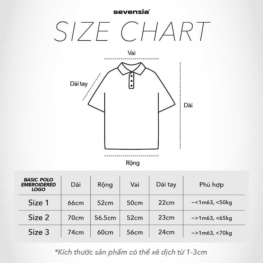 Áo thun polo SEVENPLUS Basic logo thêu -  Trắng/Đen