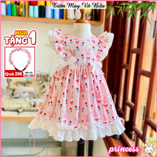 Váy Bé Gái Mẫu Cánh Tiên Thỏ Hồng Đính Nơ Xinh Xắn - Váy hot trend tặng kèm cài tóc, Size 1-10 tuổi