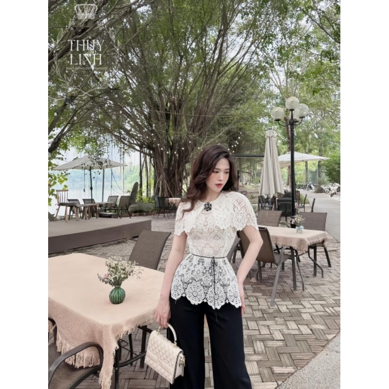 Set áo ren + quần suông kèm tag