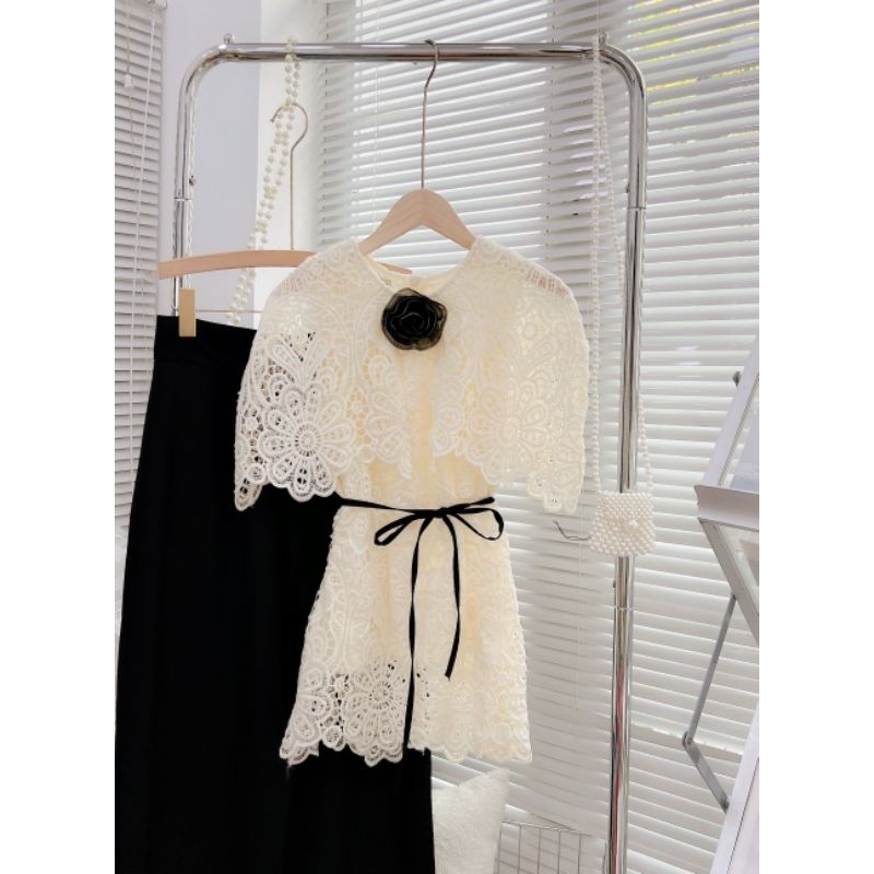 Set áo ren + quần suông kèm tag