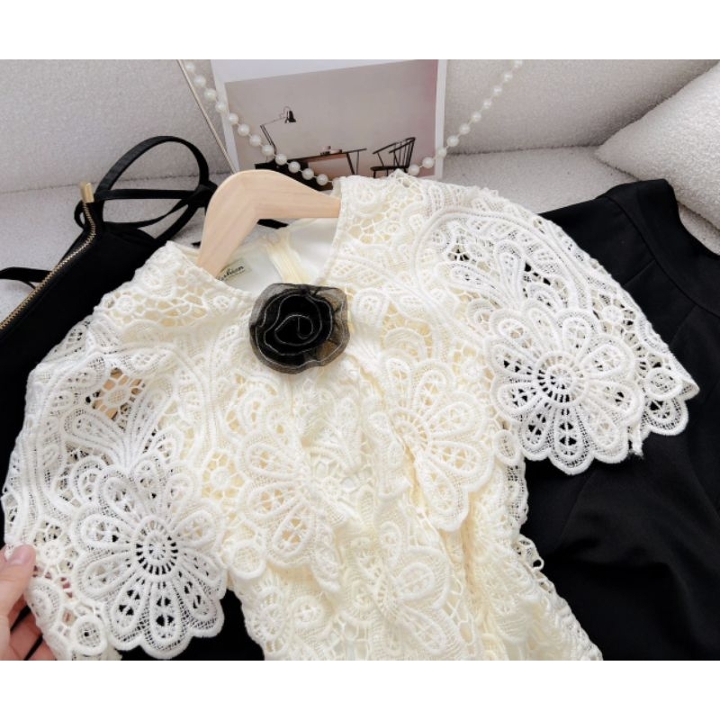 Set áo ren + quần suông kèm tag