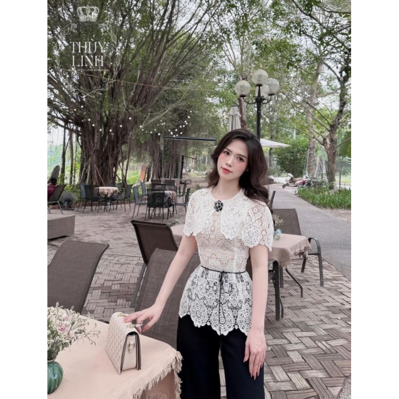 Set áo ren + quần suông kèm tag