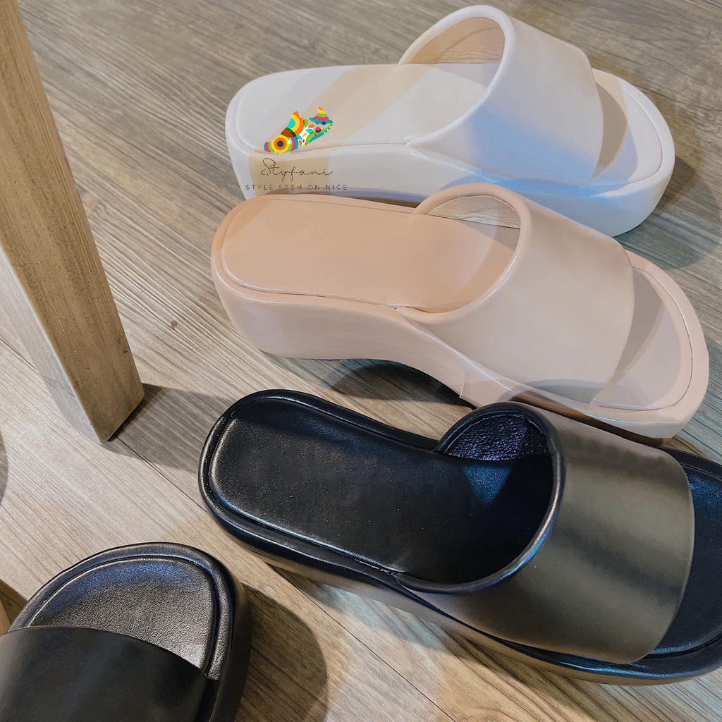 DÉP XUỒNG STYFANI SHOP - DÉP NỮ THỜI TRANG QUAI NGANG BẢN TO TRƠN ĐẾ CAO 7P