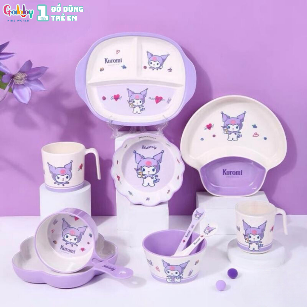 Bộ Tô Ly Khay Ăn Dặm Nhựa Melamine Cao Cấp Nhân Vật Hoạt Hình Kuromi Đáng Yêu Cho Bé