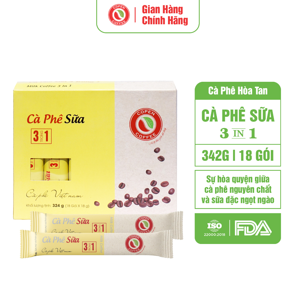 Hộp Cà phê hòa tan Copen Coffee - Cà phê sữa 3 trong 1 Hộp 324g