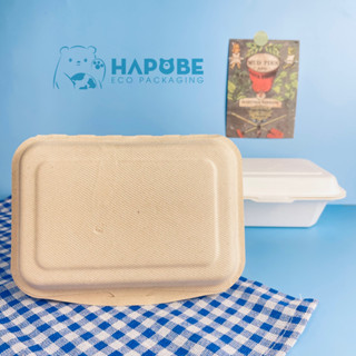 [50 Cái] Hộp Bã Mía Nắp Liền 600ml – Trắng|Nâu, Đựng Cơm, Đồ Ăn Mang Đi, Thân Thiện Môi Trường 🌱