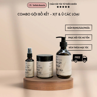 Combo Dầu Gội Bồ Kết Cô Đặc, Xịt Dưỡng Kích Mọc Tinh Chất Bồ Kết, Ủ Tóc Bồ Kết - Dollala Beautie
