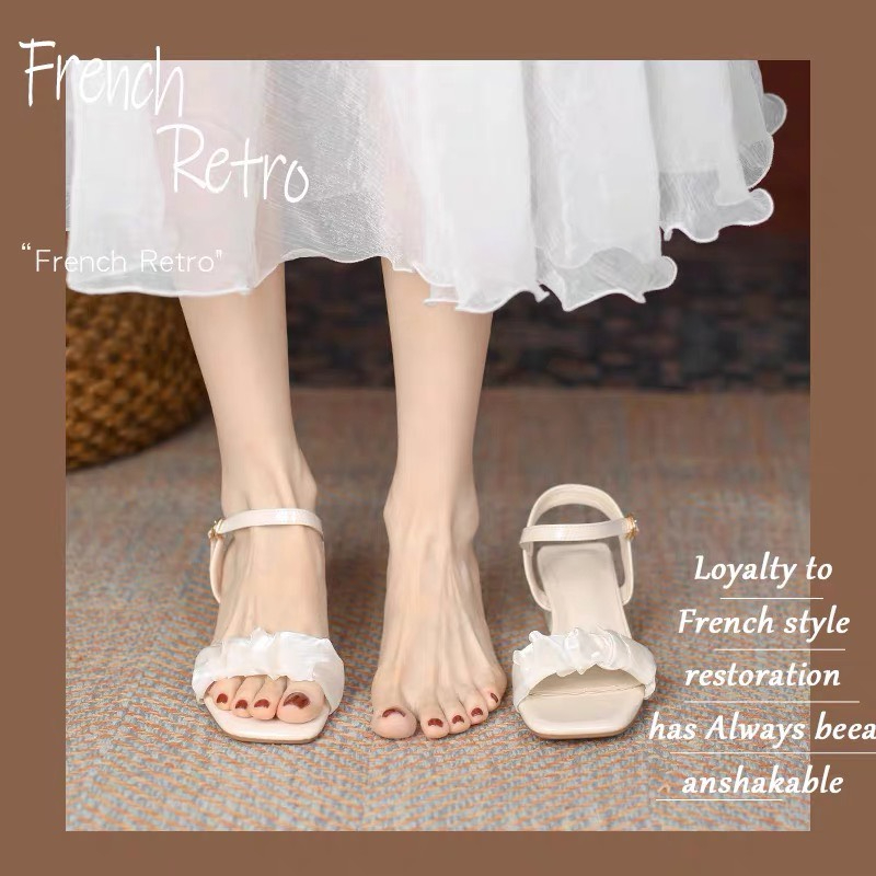 Giày Sandal Cao Gót 7p Phối Xếp Ly Xinh Xắn s58