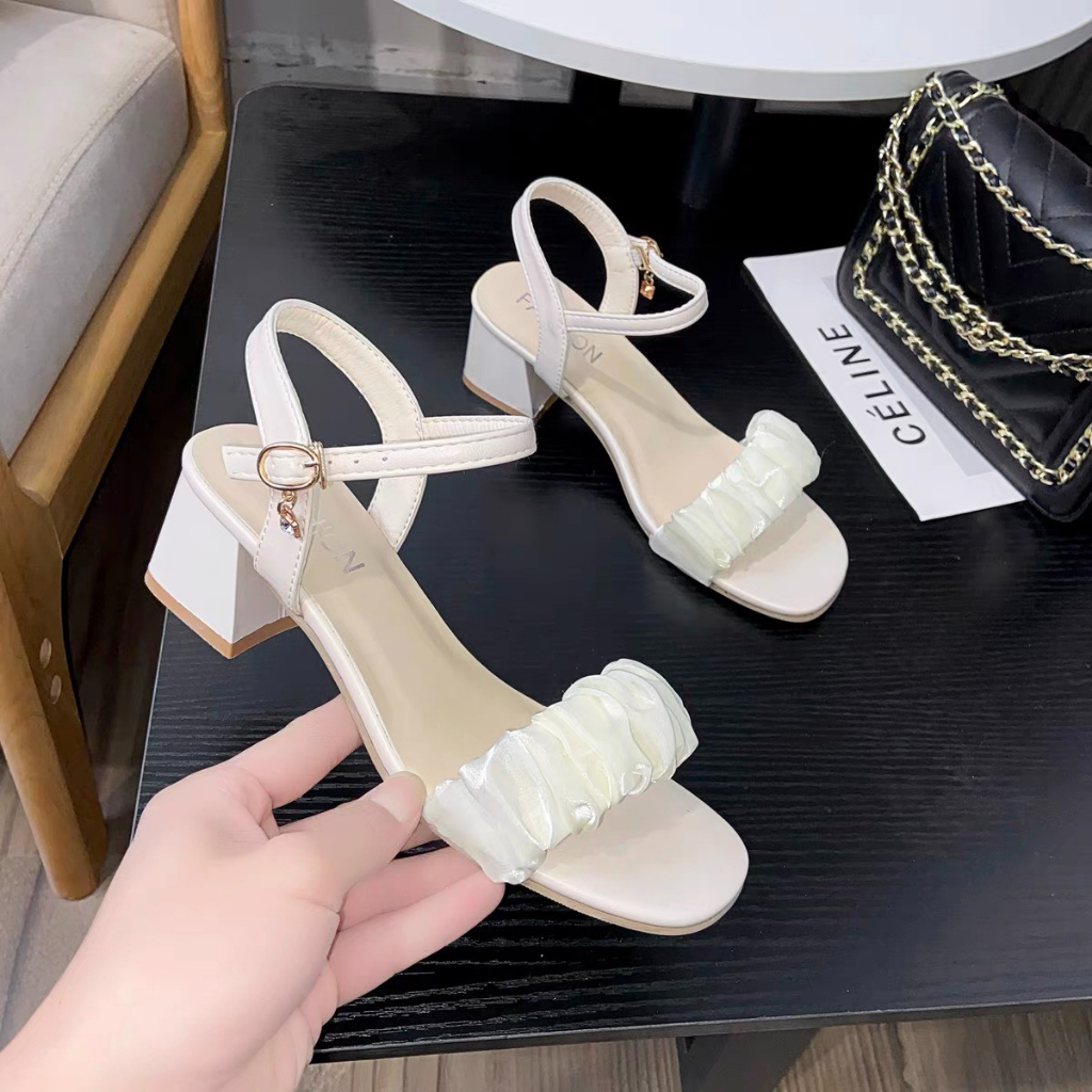 Giày Sandal Cao Gót 7p Phối Xếp Ly Xinh Xắn s58