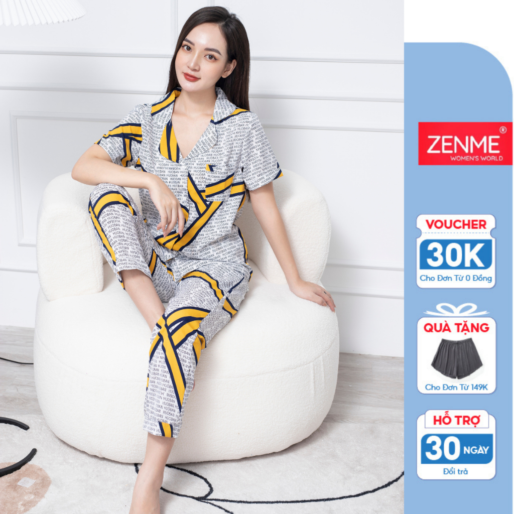 [Mã BMLTA35 giảm đến 35K đơn 99K] Bộ đồ mặc nhà, đồ ngủ Pijama Lụa giấy họa tiết đơn giản ZENME PJD0721