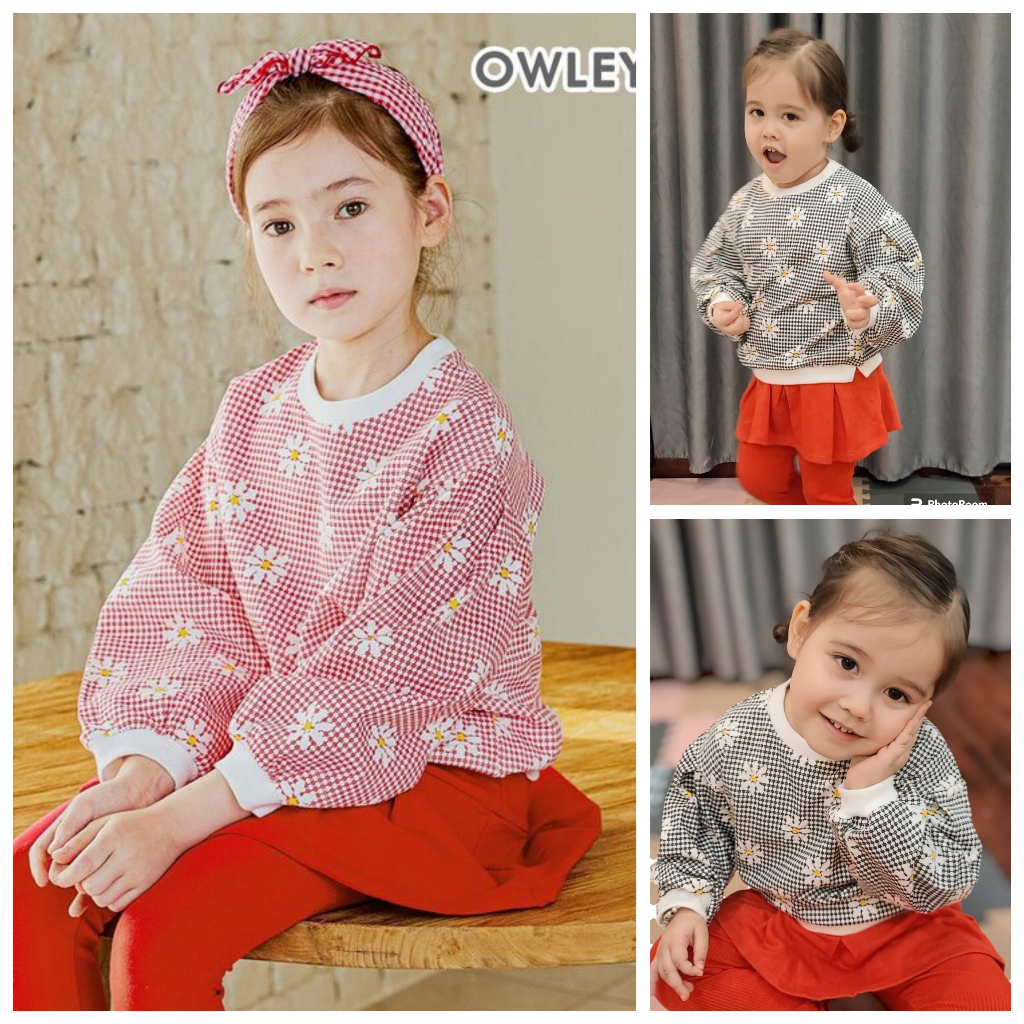 Bộ thu đông bé gái xuất Hàn OWLEYBARN dư xịn. Chất da cá mêm mượt, phối quần thun cotton gân cực co 