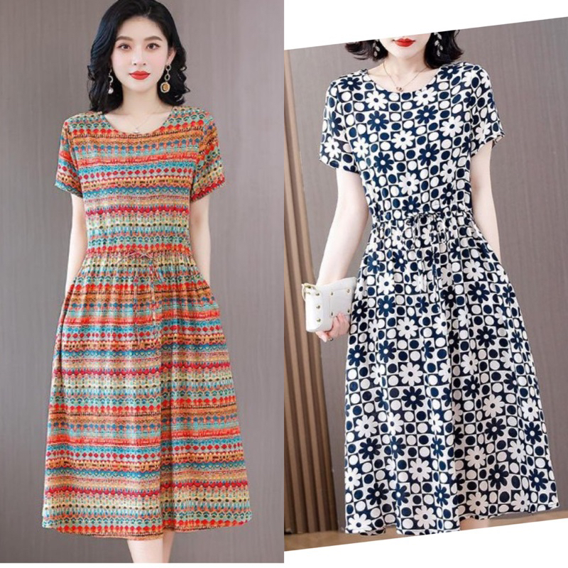 Đầm lanh cotton tự nhiên mềm mát dành cho người trung tuổi