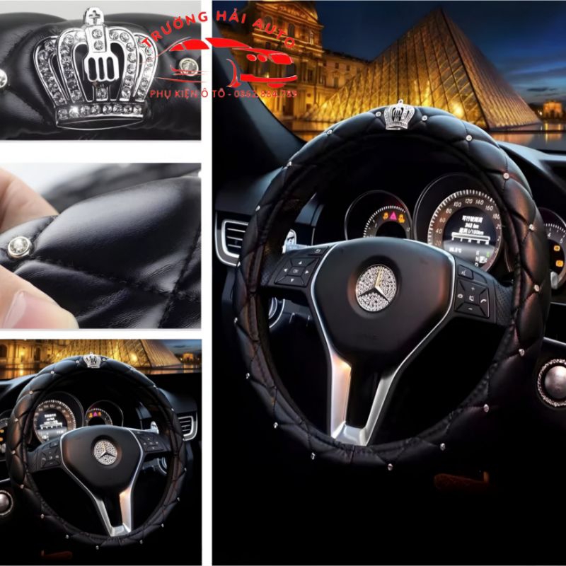 Bọc Vô Lăng Ô Tô, Xe Hơi Đính Đá Gắn Vương Miện Chính Hãng Cao Cấp Sang Trọng