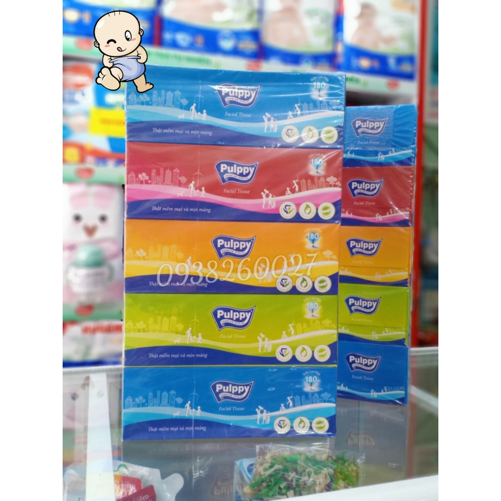 Combo 5 hộp khăn giấy lụa hộp Pulppy 180 tờ