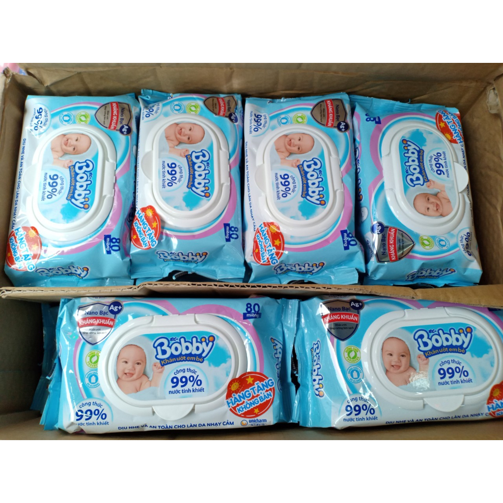 Khăn ướt Bobby không mùi 100 tờ và 80 tờ