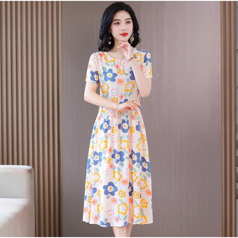 Đầm lanh cotton tự nhiên mềm mát dành cho người trung tuổi
