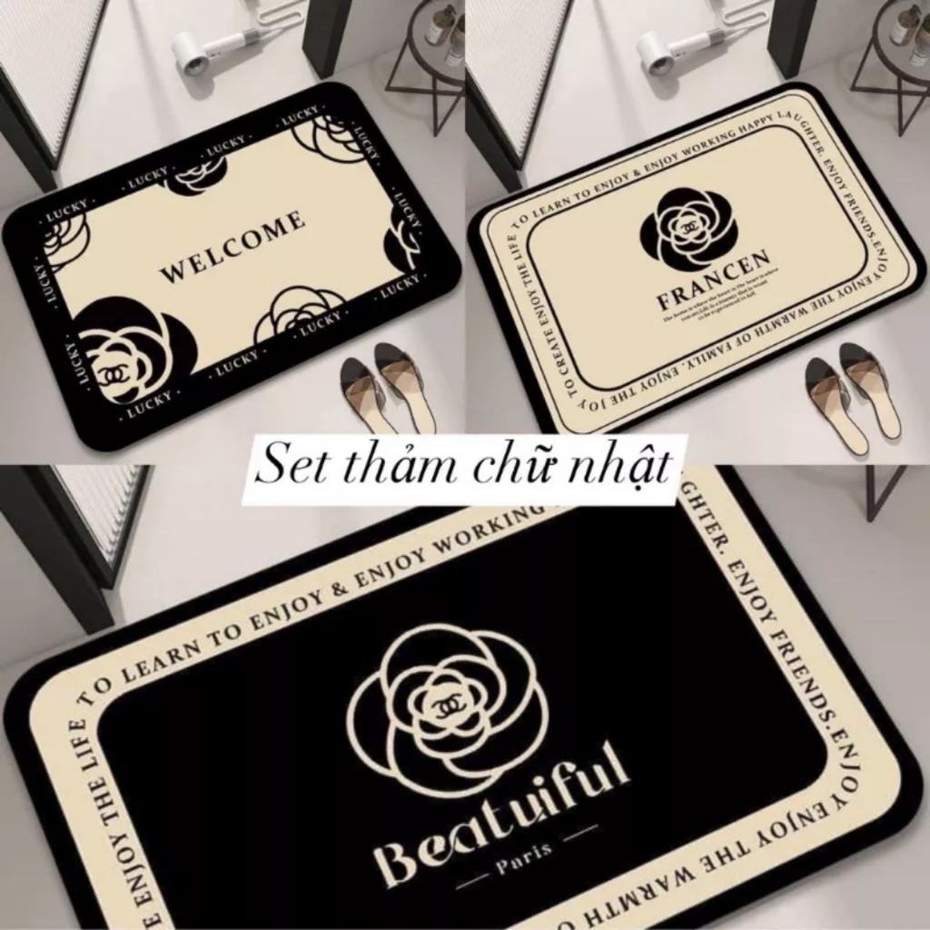 Combo 3 thảm chùi chân trang trí nhà cửa chống trơn trượt decor nhà cửa T.c