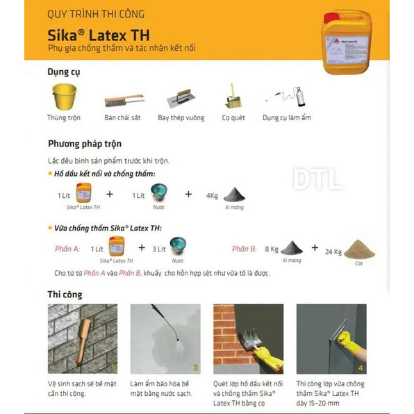 Sika Latex TH Chiết chai 1 Lít - Phụ gia chống thấm trộn vữa, phụ gia kết nối bê tông cũ và mới trộn xi măng