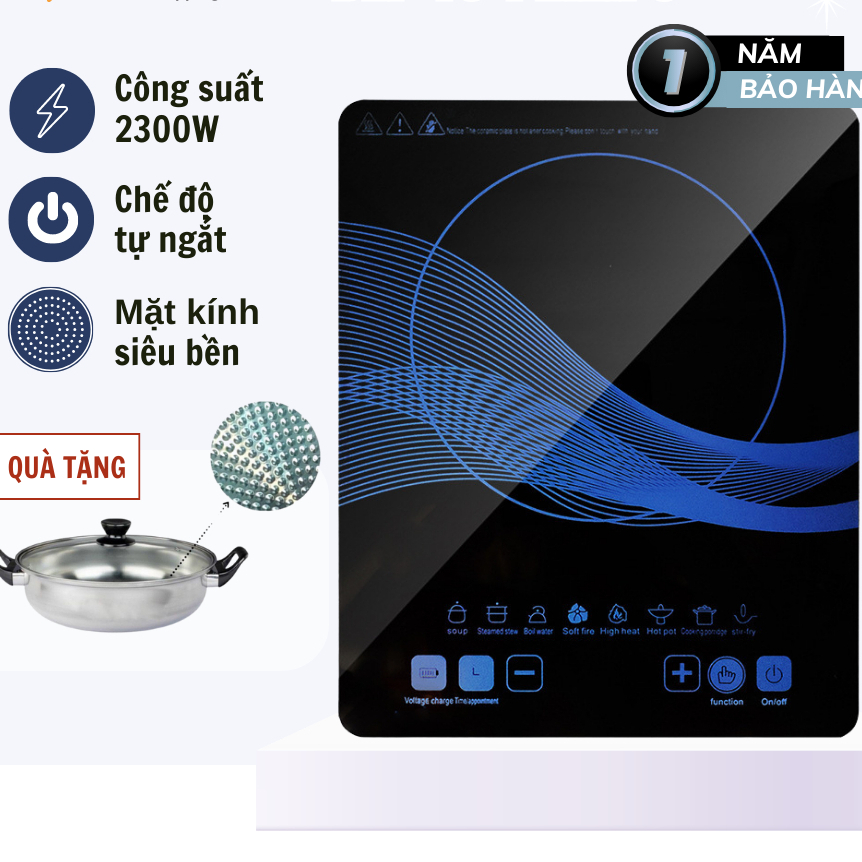 Bếp từ đơn cảm ứng TẶNG KÈM NỒI có chức năng hẹn giờ, cài đặt thời gian nấu, truyền nhiệt tốt, tiết kiệm điện