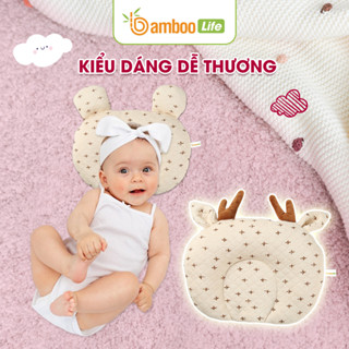 Gối cho bé Bamboo Life gối lõm nâng đỡ đầu hạn chế trào ngược, êm ái, họa tiết dễ thương