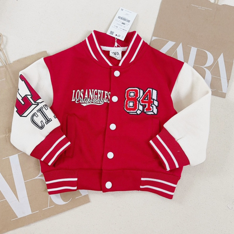 Áo khoác bomber Los.angeles Za.ra màu đỏ cho bé trai siêu đẹp size từ 10-24 cân