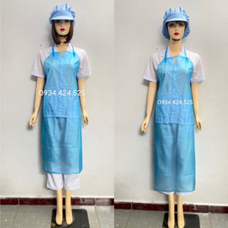 Tạp dề nhựa trong xanh dương nhạt chống thấm nước thủy sản, thực phẩm