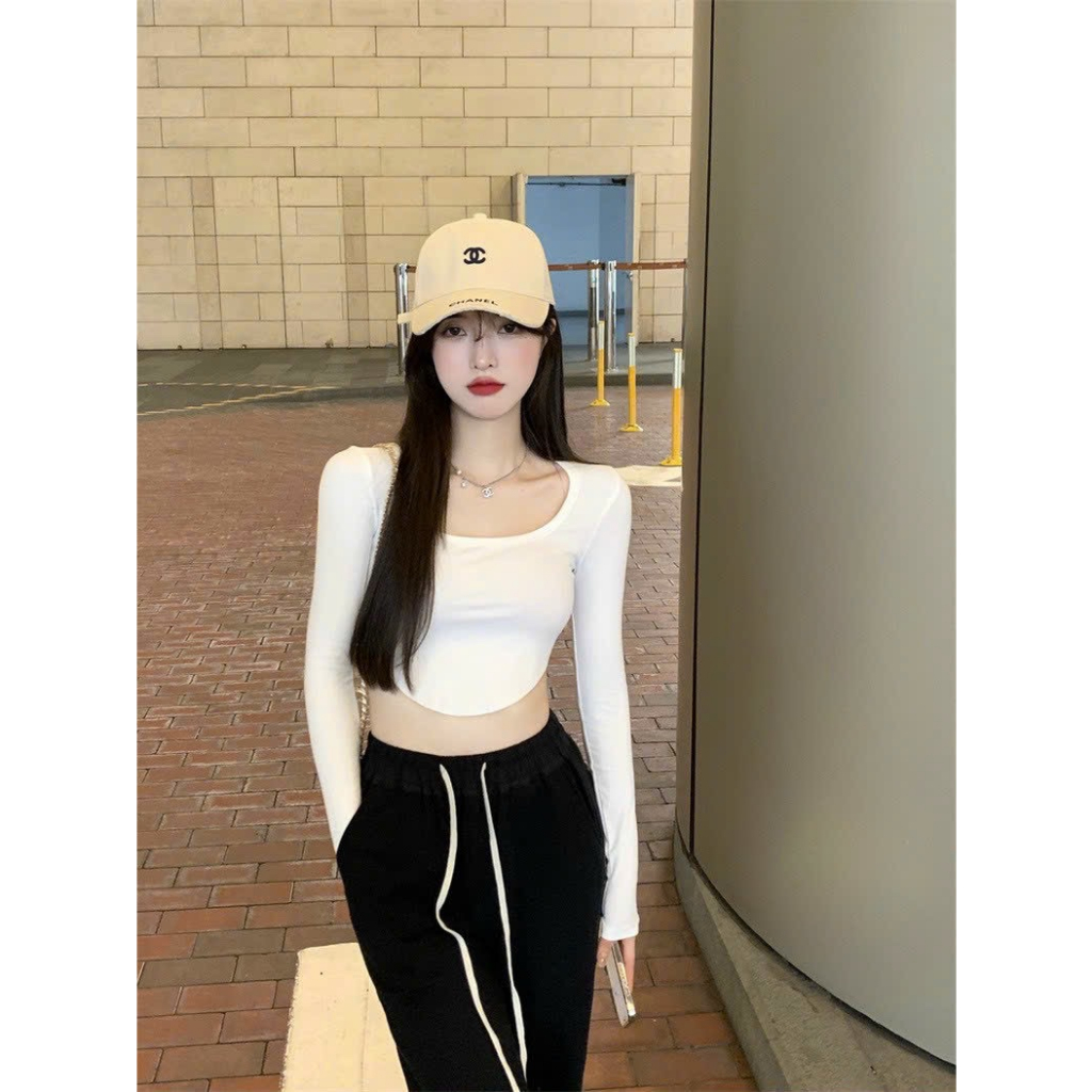 Áo Thun Tay Dài VẠT BẦU Nữ Áo CROPTOP Nữ Dài Tay chất len tăm Phong Cách Hàn Quốc