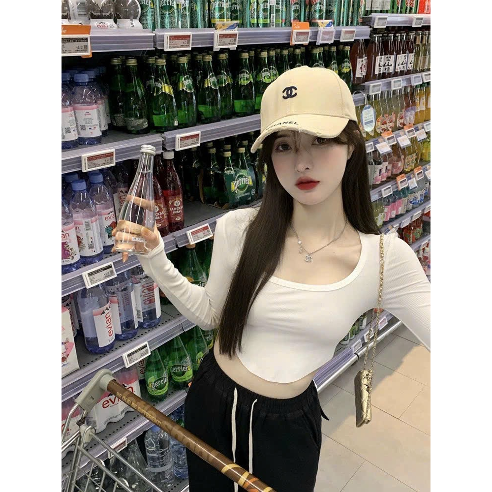 Áo Thun Tay Dài VẠT BẦU Nữ Áo CROPTOP Nữ Dài Tay chất len tăm Phong Cách Hàn Quốc