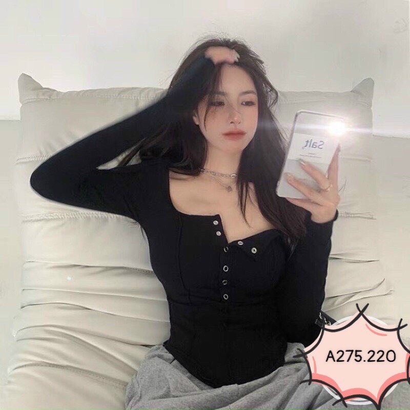 Áo cúc bấm MIUSHOP may ngược tay dài vạt bầu