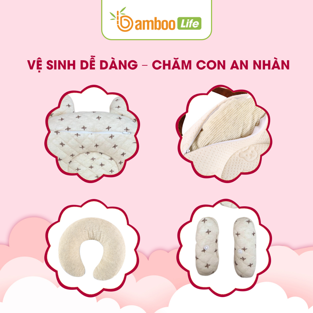 Gối chống bẹp đầu cho bé Bamboo Life cao su non chống trào ngược cao cấp êm ái hình họa tiết siêu xinh