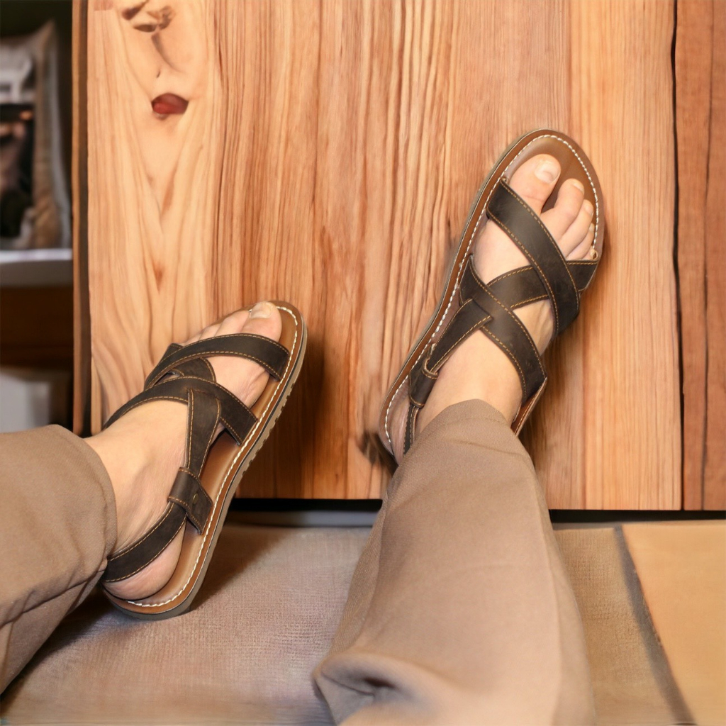 MH01 - Dép da bò sandal quai hậu nam dây kẹp basic  đế đúc cao su nguyên khối chống trơn trượt MeHai