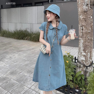SET ĐẦM JEANS CỔ BÈO KÈM NÓN