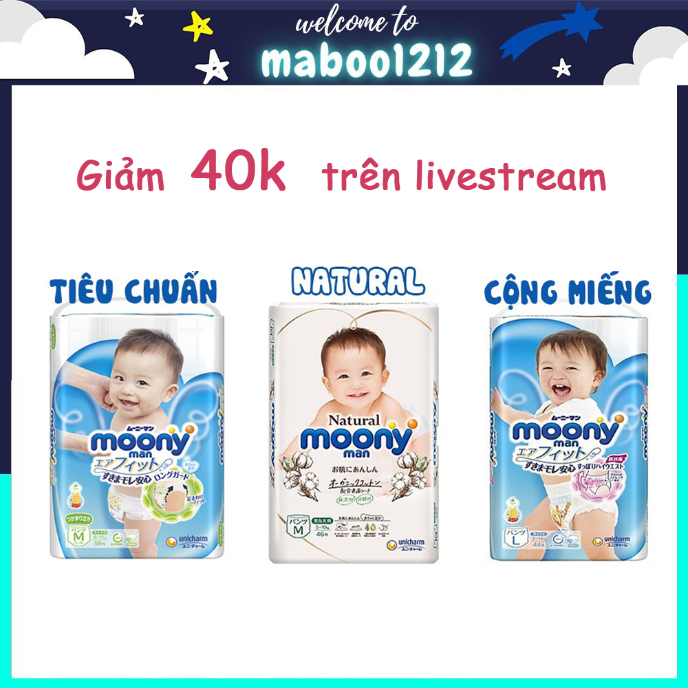 Bỉm Moony Natural nội địa nhật quần/dán size NB90/S82/M58/L44/XL38