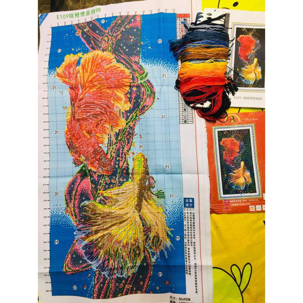 Tranh đính đá Vũ Điệu Song Ngư size: 50x90cm - tranh chưa làm