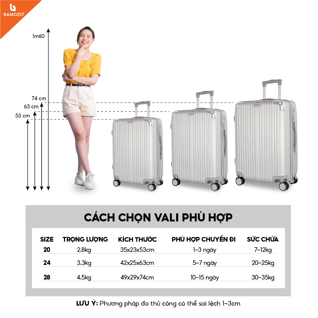 Combo Vali Du Lịch Bamozo 8809 Size 20 Và Size 24 Bền Đẹp Bảo Hành 5 Năm