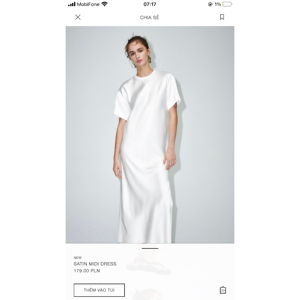 [ZARA AUTH] ĐẦM SATIN ZARA CỔ TRÒN