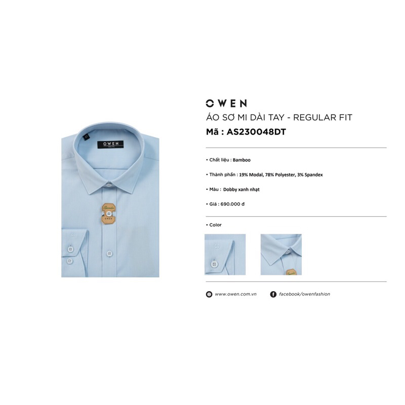 Áo sơ mi owen dài tay màu dobby xanh nhạt slim fit vải sồi AS230048D