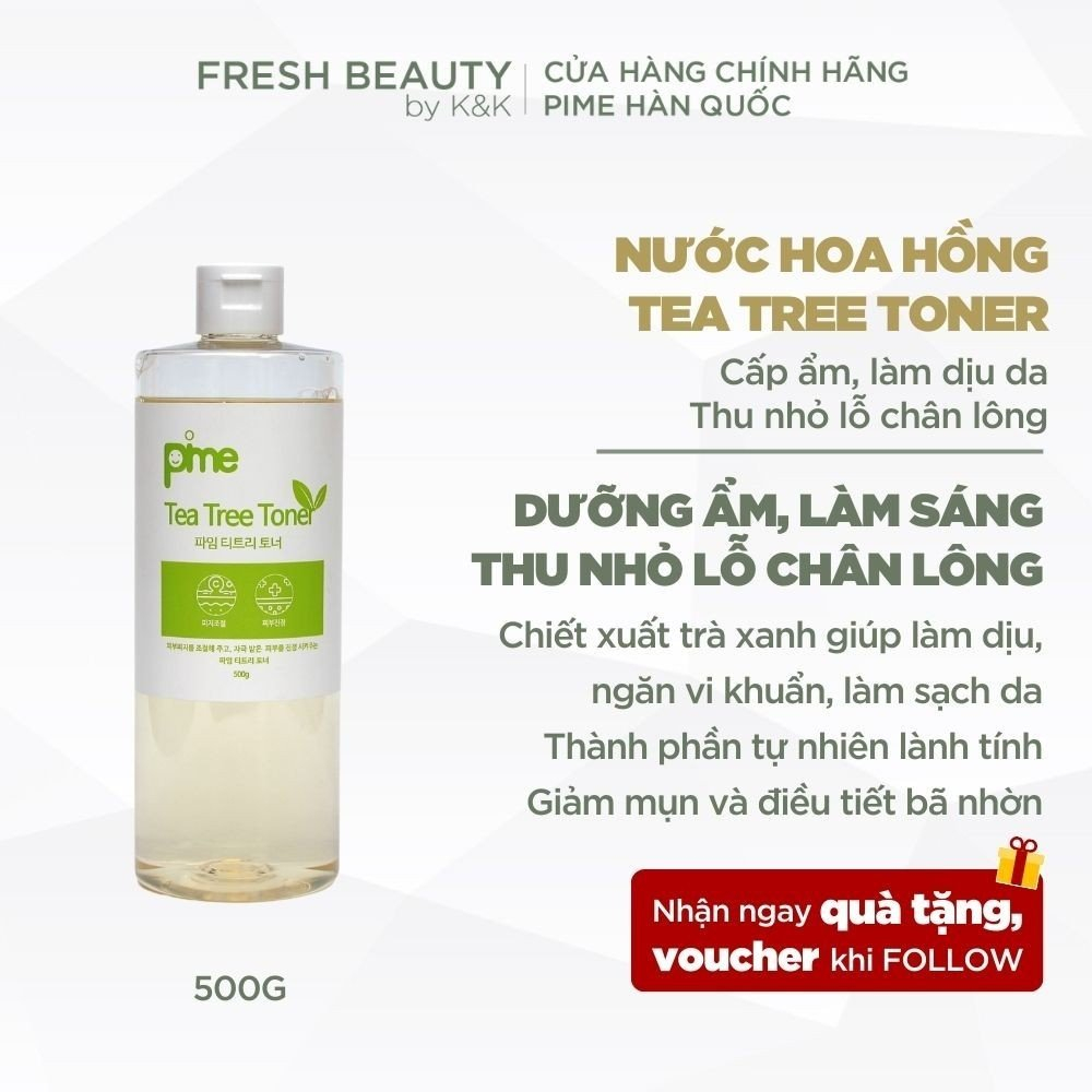 Nước hoa hồng Pime Tea Tree Toner hỗ trợ cấp ẩm, làm dịu da, cân bằng da, giảm mụn 500g