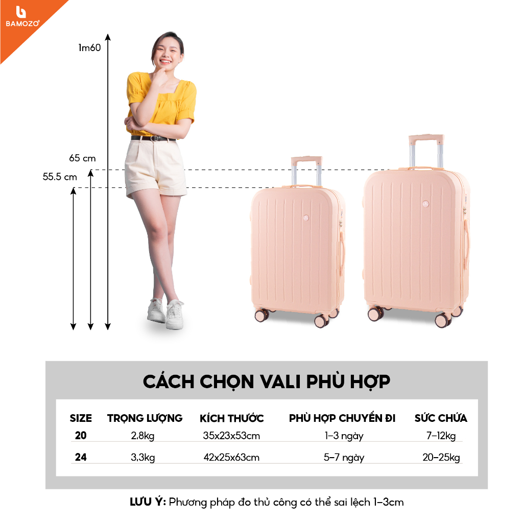 Combo Vali Bamozo 8812 Thời Trang Nhựa ABS Bền Đẹp Chống Va Đập Bảo Hành 5 Năm