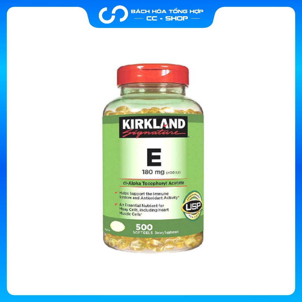  Viên uống bổ sung Vitamin E 180mg 400iu Kirkland date 2027 hộp 500v  - đẹp da chống lão hóa