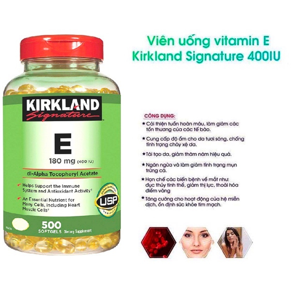 [ Hàng Mỹ ] Viên uống bổ sung Vitamin E 180mg 400iu Kirkland date 2027 hộp 500v  - đẹp da chống lão hóa