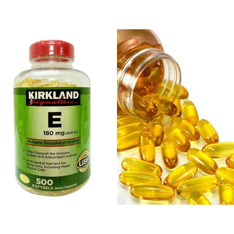 [ Hàng Mỹ ] Viên uống bổ sung Vitamin E 180mg 400iu Kirkland date 2027 hộp 500v  - đẹp da chống lão hóa