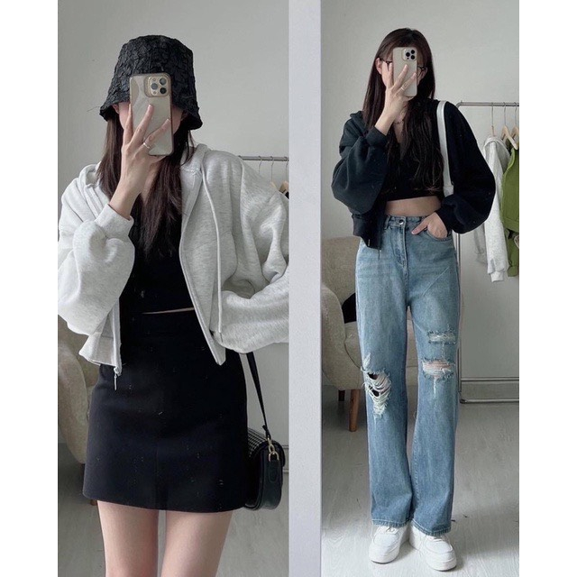 Áo khoác hoodie kéo khoá dáng croptop basic phong cách trẻ trung Heppy _Aokhoacni003_P6K9