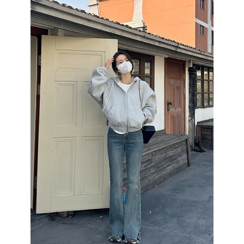 Áo khoác hoodie kéo khoá dáng croptop basic phong cách trẻ trung Heppy _Aokhoacni003_P6K9