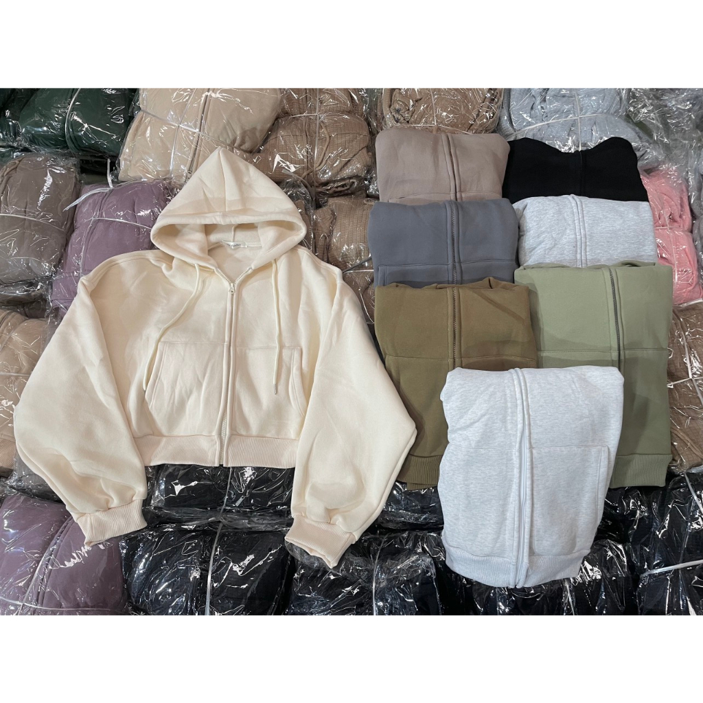 Áo khoác hoodie kéo khoá dáng croptop basic phong cách trẻ trung Heppy _Aokhoacni003_P6K9