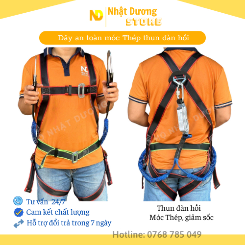 Dây an toàn toàn thân 2 móc Thép thun đàn hồi giảm sốc Hàn Quốc HO2T, Dây đai an toàn TCVN